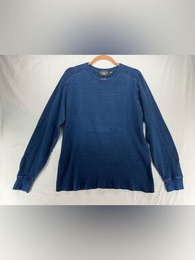 Double RRL Ralph Lauren Men's Henley Thermal Waffle Knit Shirt Blue L